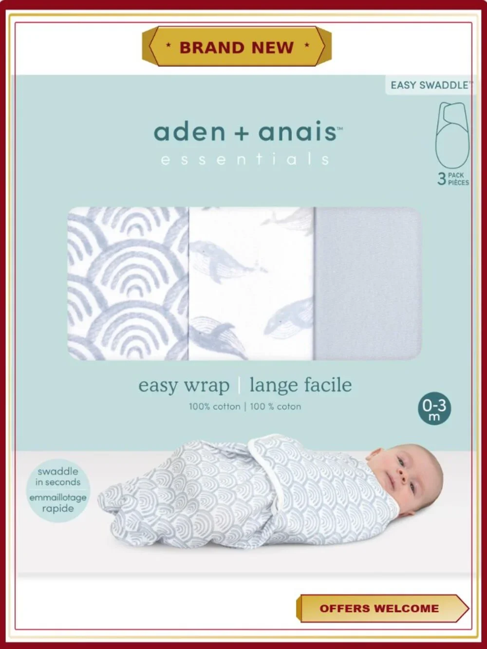 No Zip Swaddle Wraps 3-Pack, 0-3 Months, Newborn